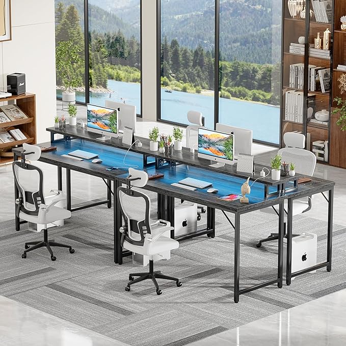 47 inch Computer Desk with Power Outlets, Gaming Desk with LED Lights, Home - Image 7