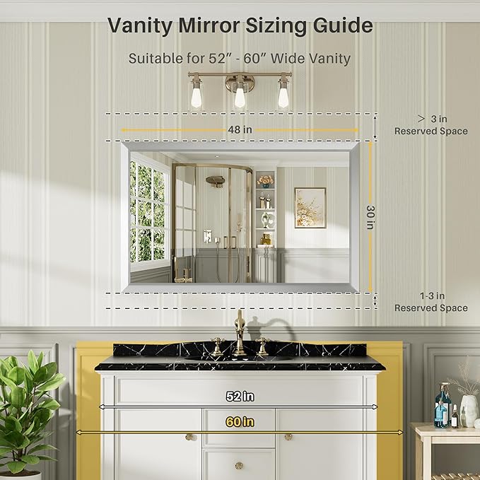48x30 Inch Silver Bathroom Mirror - Image 2