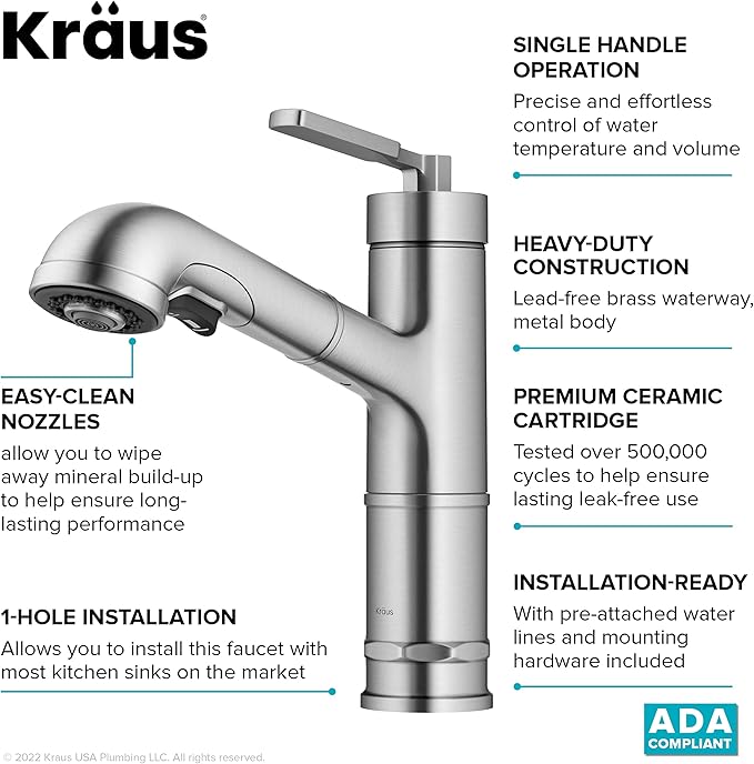 KRAUS Allyn Pull-Out Single Handle Kitchen Faucet in Spot-Free Stainless Steel - Image 11