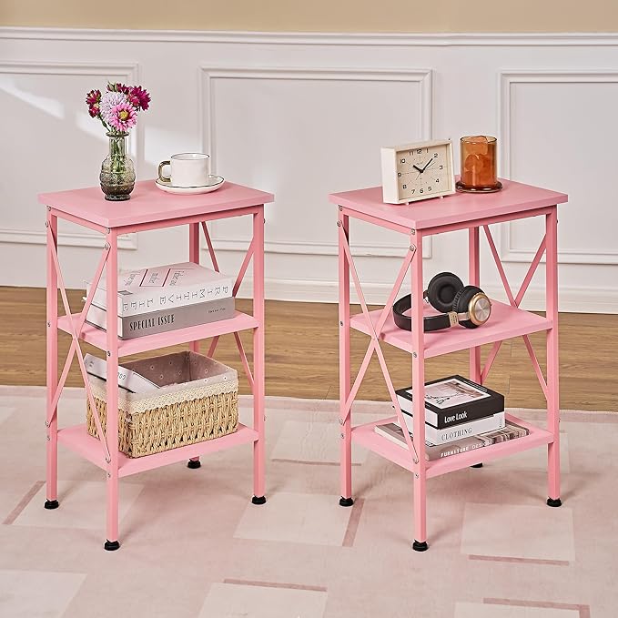 VECELO End Table Set of 2, Bedside Table, X-Design Reinforced Nightstands - Image 5