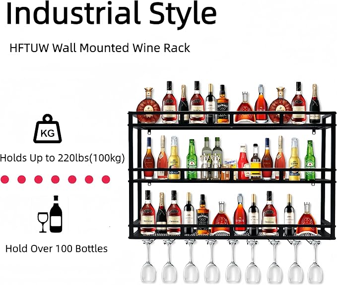 Metal Wine Rack Wall Mounted, Bar Shelves - Image 4