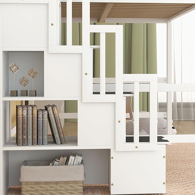HomSof Full Size Loft Bed with Built-in Desk, Bookshelves and Storage Staircase - Image 5