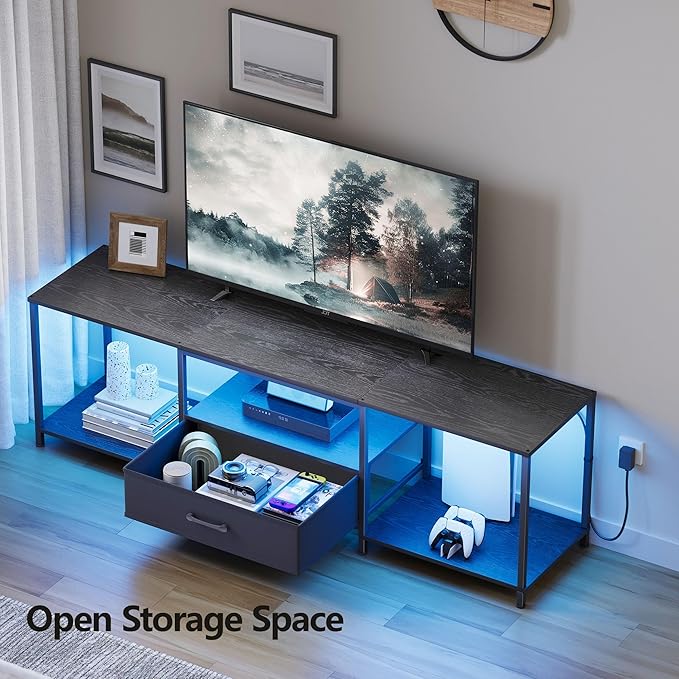 TV Stand with LED Lights, Entertainment Center with Open Shelves and Fabric - Image 5