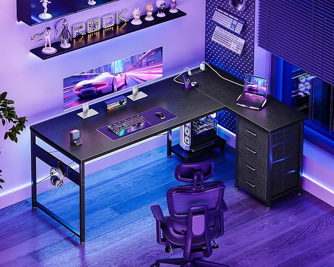 AODK L Shaped Gaming Desk with 4 Drawers, L Shaped Computer Desk with USB - Image 2