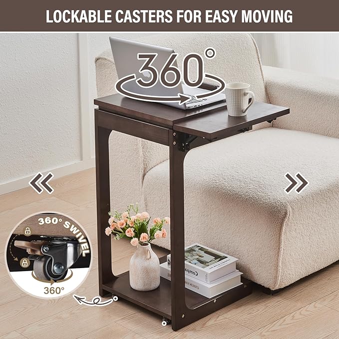 CozyDH Rolling Side Table with Wheels, Adjustable C Shaped End Table - Image 3