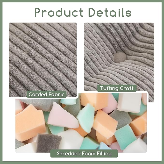 HIGOGOGO Square Stuffed Pouf Ottoman, Corduroy Poufs - Image 3