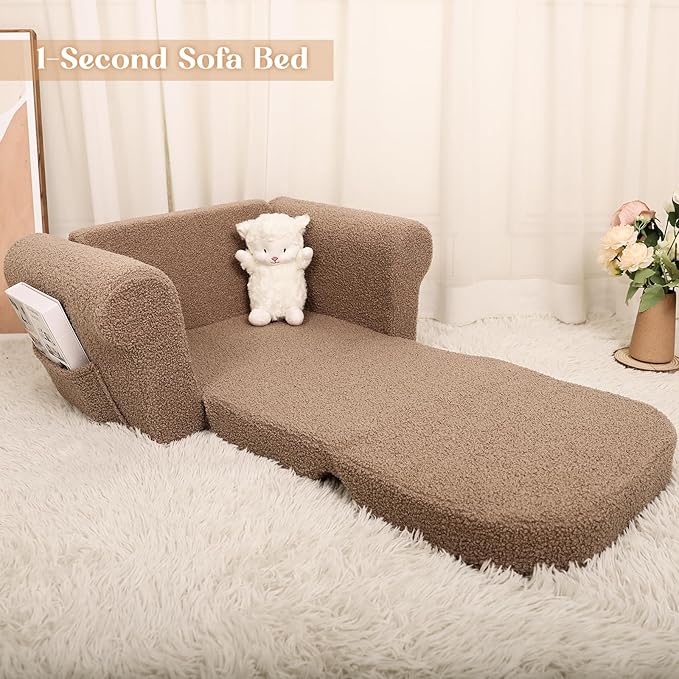 Chairs for Toddler, 2-in-1 Toddler Soft Teddy Baby Couch Fold Out, Convertible - Image 5