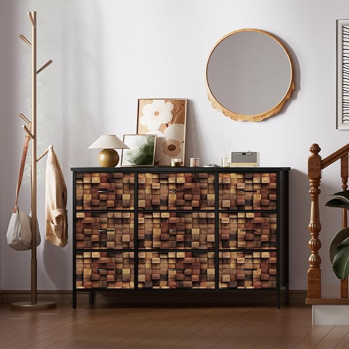 TV Stand with 9 Drawers, Chest of Drawers with Fabric Bins, Storage Organizer - Image 7