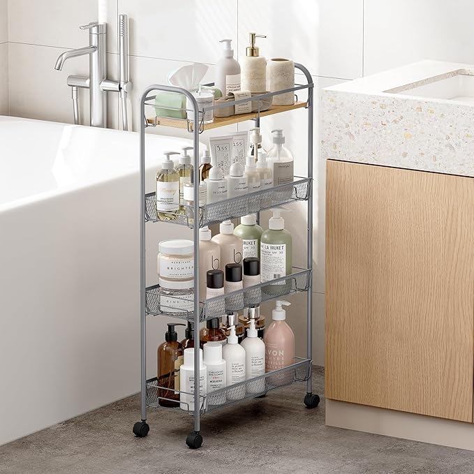 KINGRACK Metal Slim Rolling Cart, 4-Tier Metal Utility Cart, Storage Cart - Image 6