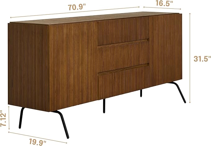 NTC Veil Sideboard with 2 Doors and 3 Drawers, Buffet Cabinet with Vertical - Image 2