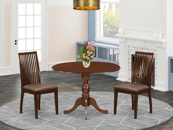 East West Furniture DMIP3-MAH-C 3 Piece Dining Set Contains a Round Dining Room - Image 2