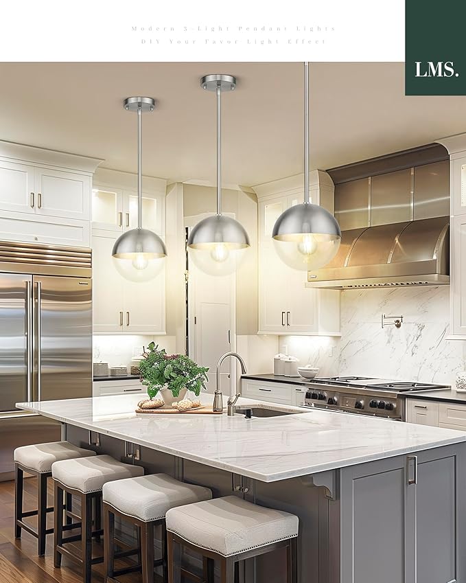 LMS Modern 1-Light Pendant Light Fixtures, Brushed Nickel Kitchen Island - Image 5