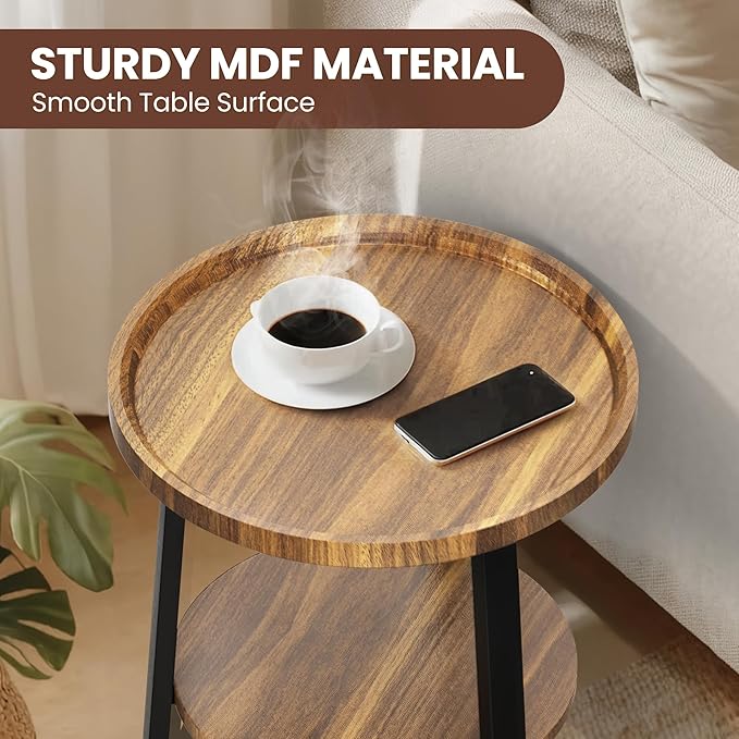 PPAMAPIC Round End Table, 2 Tier Side Table - Image 4