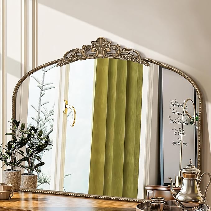 Micasso Gold Antique Wall Mirror: 29"x 36" Large Arched Mirror - Image 8