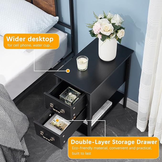 VECELO End Tables, Narrow Nightstand - Image 5