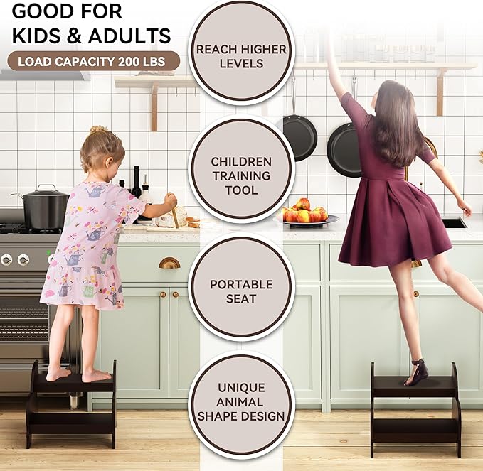Wood Step Stools for Kids, Child Two Step Stool of Horse Shape, Toddler Step - Image 4