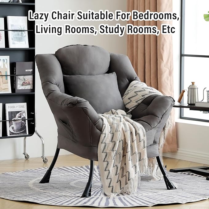 Lazy Chair with Pillow for Living Room, Modern Lounge Accent Chair with Armrests - Image 4