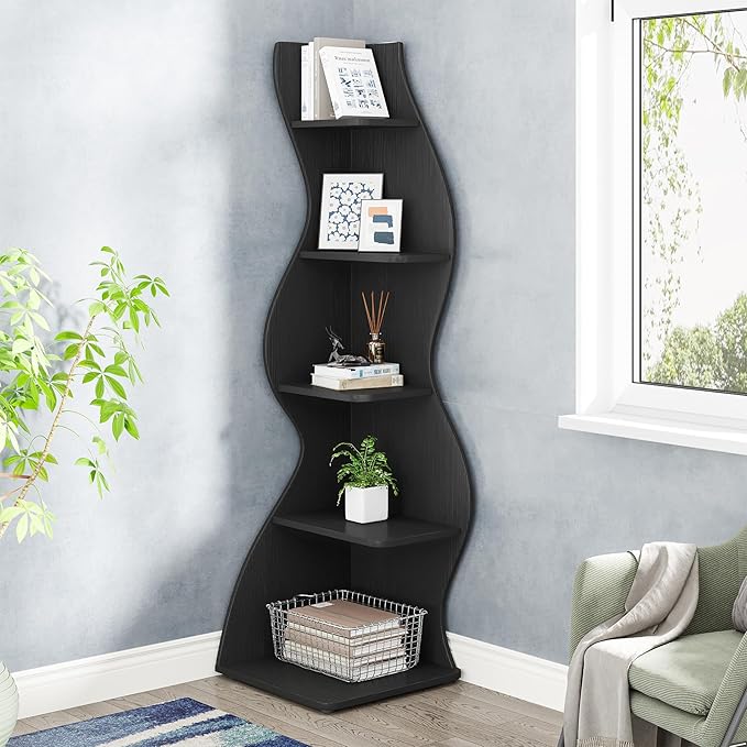 Tribesigns Corner Shelf, Modern 5-Tier Wall Corner Bookshelf, Stylish Corner - Image 2