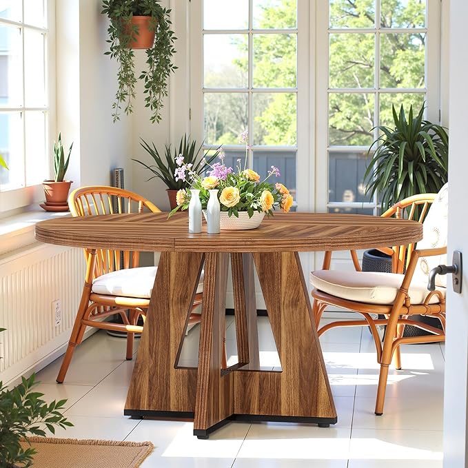 Round Dining Table for 4, 47 Inch Dinner Table Farmhouse Wooden Circle Kitchen - Image 7
