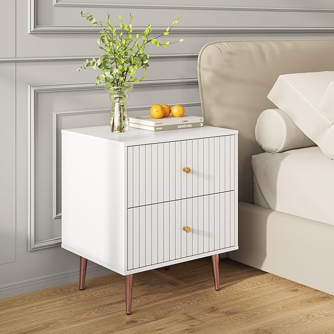 White Night Stand Set 2, Modern Bedside Table - Image 7