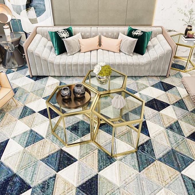 Gold Glass Coffee Table Modern Glass Center Table, Hexagon Free Combination - Image 5