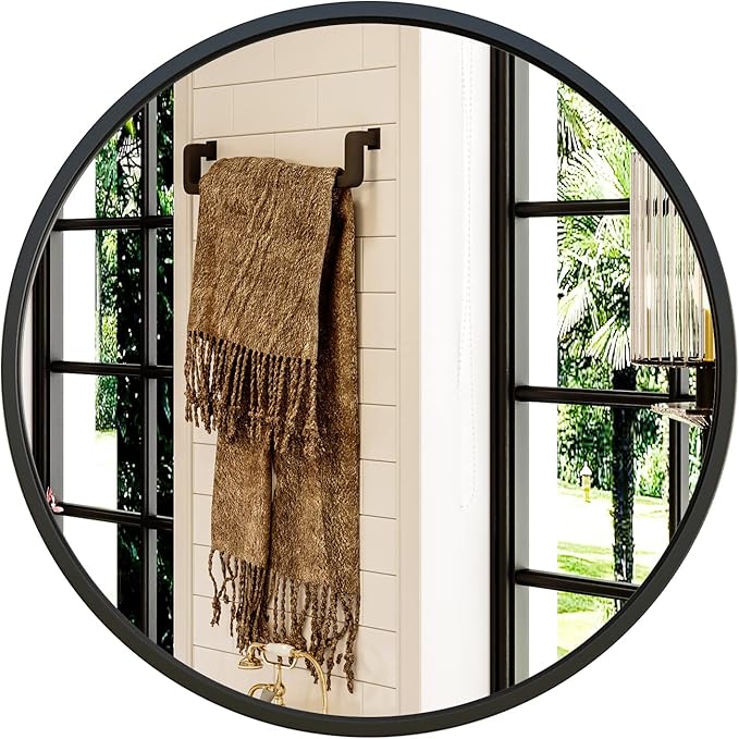 Growsun 24'' Black Round Mirror, Circle Wall Mirror by Growsun