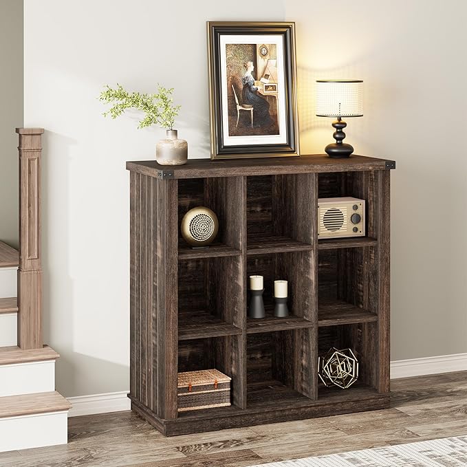 GarveeHome 9 Cube Storage Organizer Bookshelf, 4 Tier Farmhouse Horizontal - Image 3