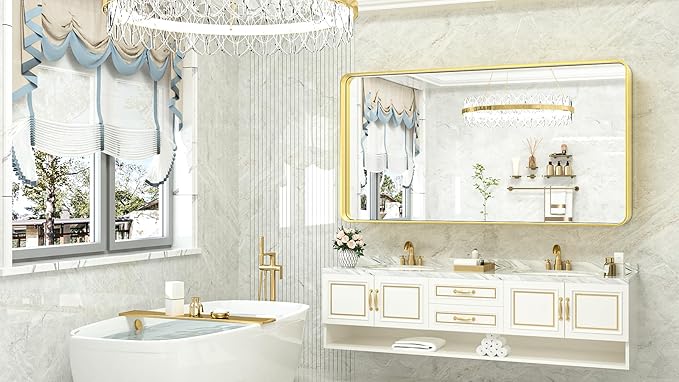 TokeShimi 60 x 28 Inch Brushed Gold Bathroom Vanity Mirror - Image 2