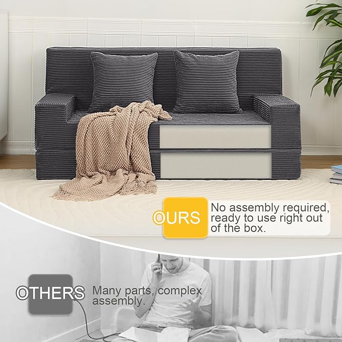 MeMoreCool Boneless Folding Sofa Bed Queen, Corduroy Convertible Sleeper Chair - Image 7