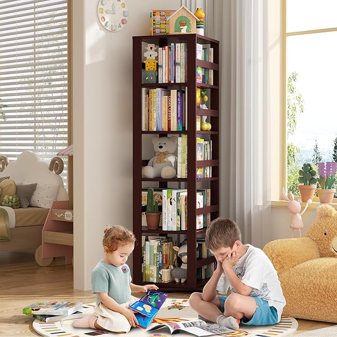 Homykic Rotating Bookshelf, Bamboo 360 Display Spinning Bookshelf Tower - Image 5