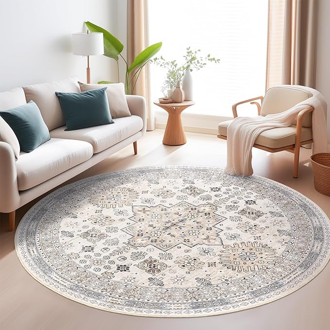 zesthome 9ft Round Rugs for Living Room, Non-Slip Washable Round Area Rugs - Image 8