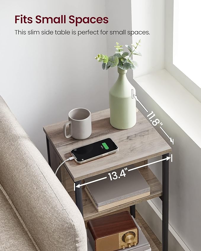 VASAGLE Side Table with Charging Station, 3-Tier End Table with USB Ports and - Image 9