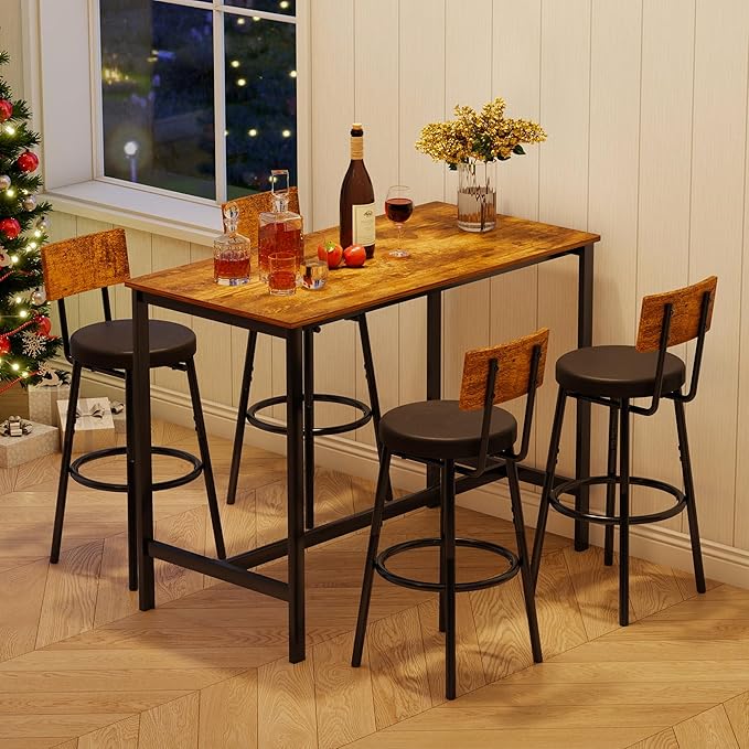 Tatub Bar Table and Chairs Set of 4, 5 Piece Counter Height High Breakfast - Image 2