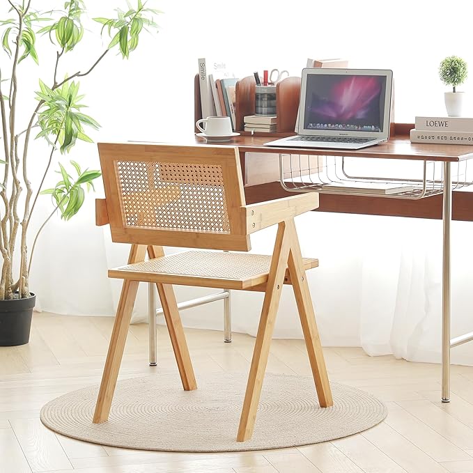 Tiita Rattan Accent Chairs, Mid Century Modern Dining Chairs Set of 2, Bamboo - Image 7