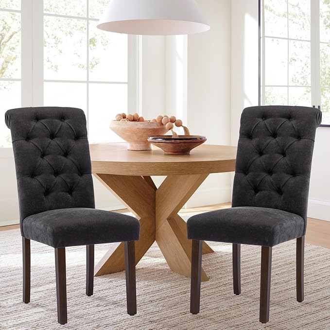 COLAMY Button Tufted Dining Chairs Set of 6, Parsons Upholstered Fabric Dining - Image 2