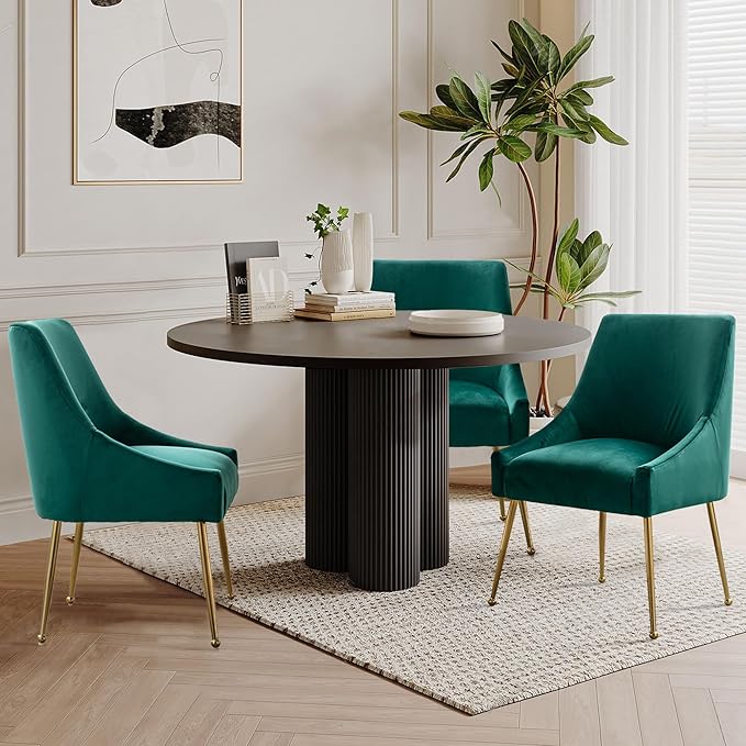 Modern Velvet Dining Chairs Set of 2, Contemporary Upholstered Furniture - Image 2
