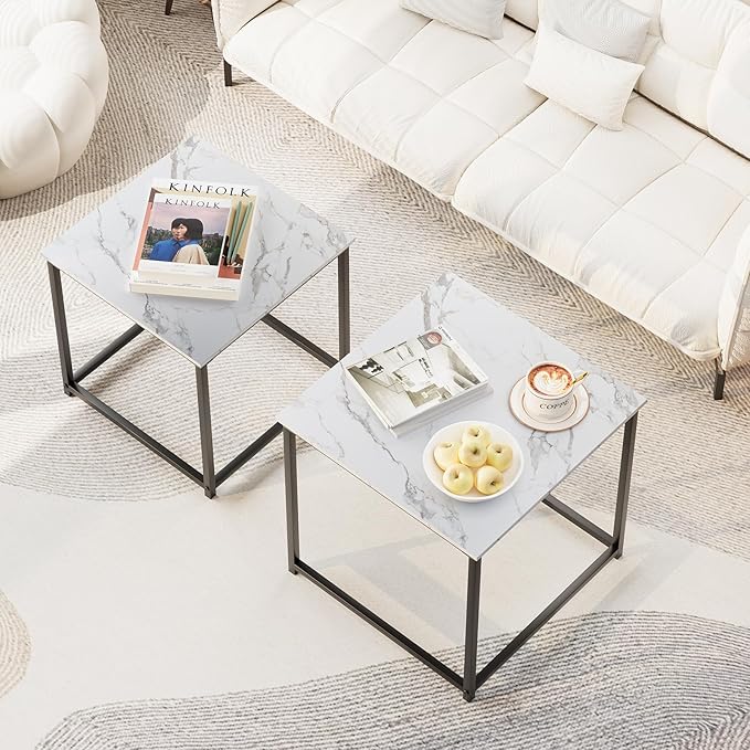 Garden 4 you Coffee Table Set of 2, Modern Faux Marble Nesting Table, Metal - Image 4