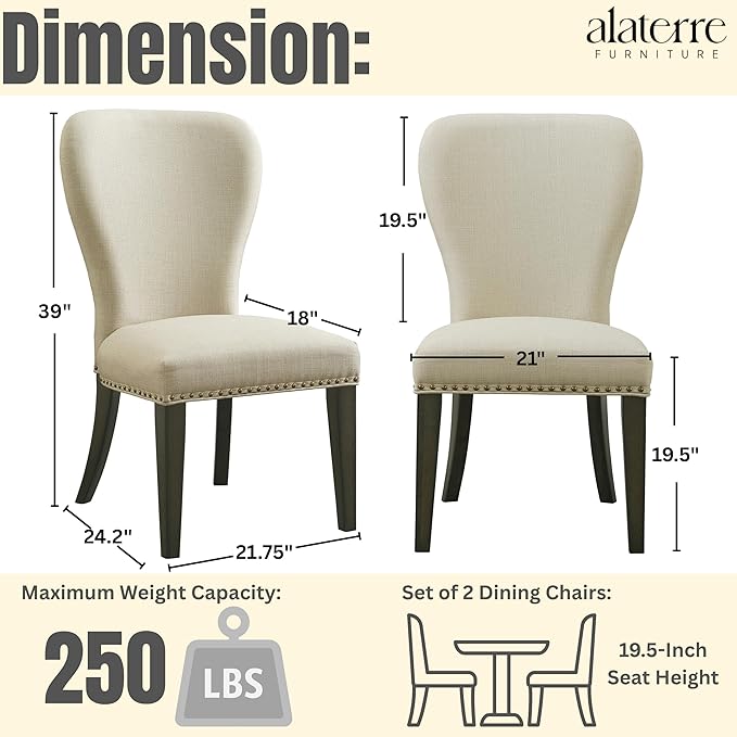 Alaterre Furniture Savoy Upholstered Dining Chairs – Set of 2 Parsons Style - Image 2