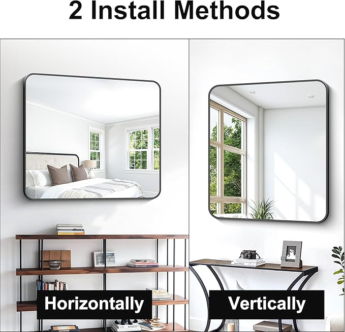 BONEWEI 36x40 inch Bathroom Mirror, Wall Mounted Bathroom Frame Vanity Mirror - Image 4