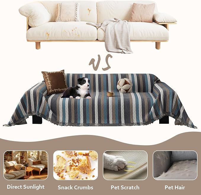 STACYPIK Boho Jacquard Leaves Sofa Cover, Washable Furniture Protector - Image 3