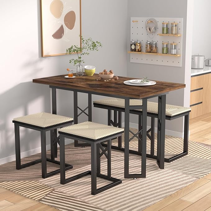 VECELO 43.3" Dining Table Sets, Farmhouse Small Kitchen Table - Image 6