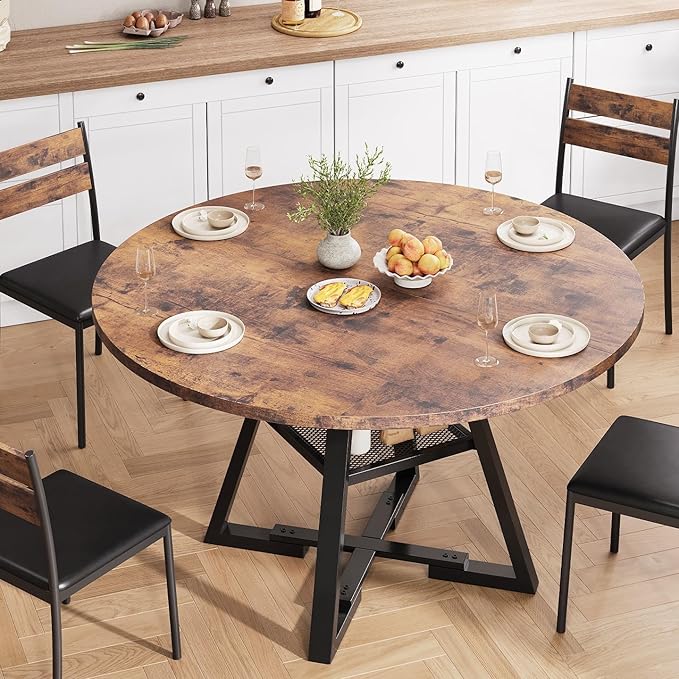 Round Dining Table for 4, Kitchen Dining Room Circle Dinner Pedestal Table - Image 3