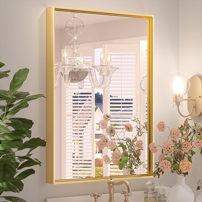 Keonjinn 22 x 30 Inch Gold Bathroom Mirror by Keonjinn