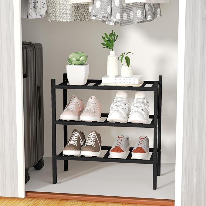 3-Tier Bamboo Small Shoe Rack, Free Standing Wood Shoe Shelf Storage Organizer - Image 6