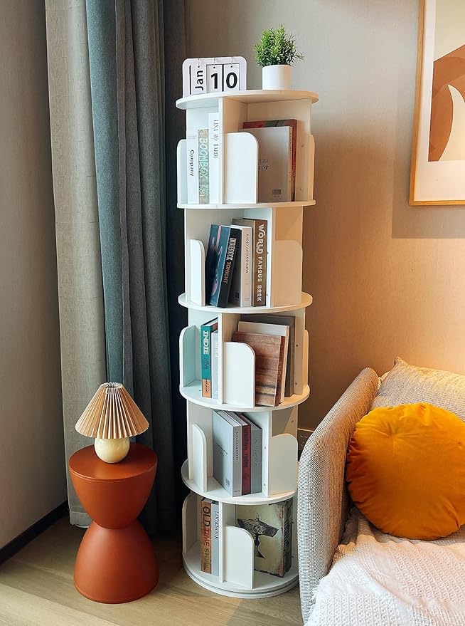 Heehee Wooden Rotating Bookshelf 360 Display Floor Standing Bookcase Storage - Image 3