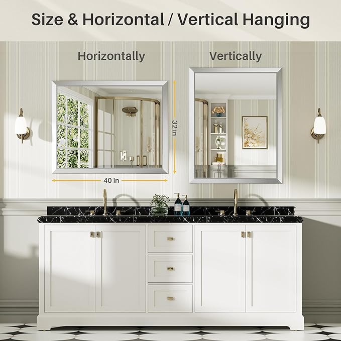 40x32 Inch Silver Bathroom Mirror - Image 6