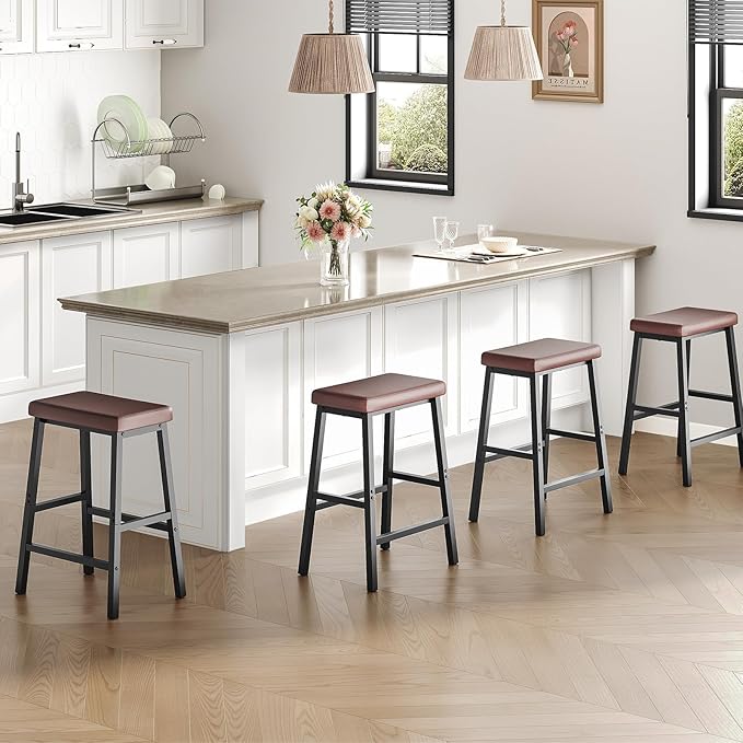 HOOBRO Bar Stools, PU Leather Upholstered Breakfast Stools, Easy Assembly - Image 5