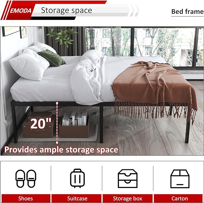 EMODA 20 Inch King Bed Frame No Box Spring Needed, Heavy Duty Tall Metal - Image 5