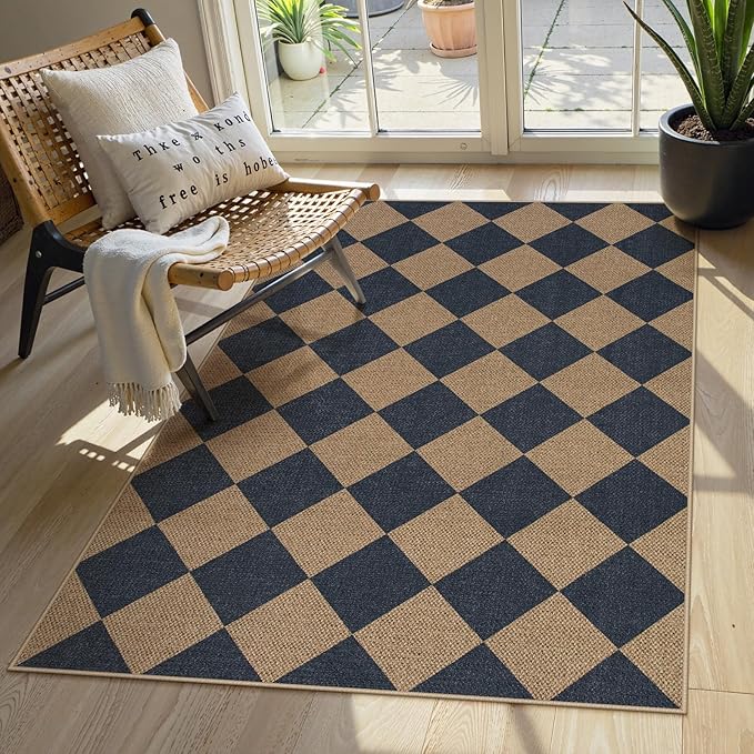 Lahome Checkered Easy Jute Entryway Rug, 3x5 Washable Area Rugs by Lahome