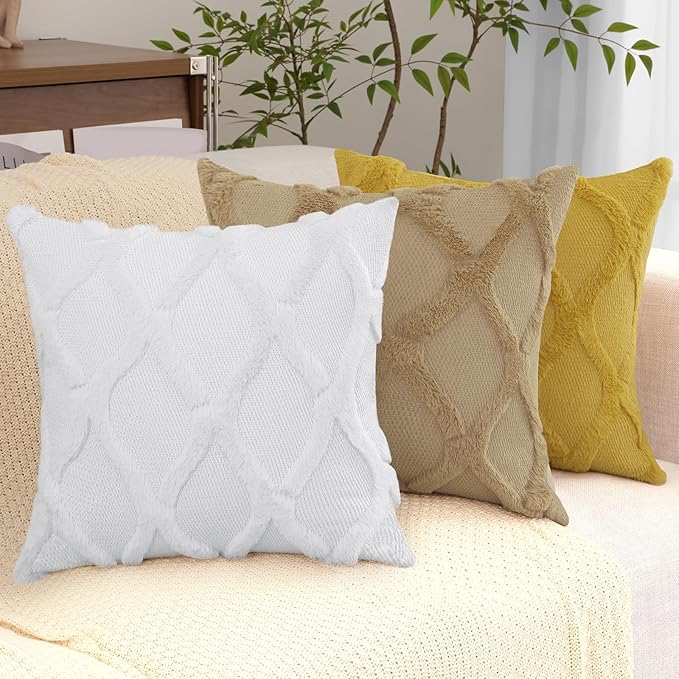 decorUhome Throw Pillow Covers 26x26 Inch Set of 2, Soft Plush Faux Fur Wool - Image 5